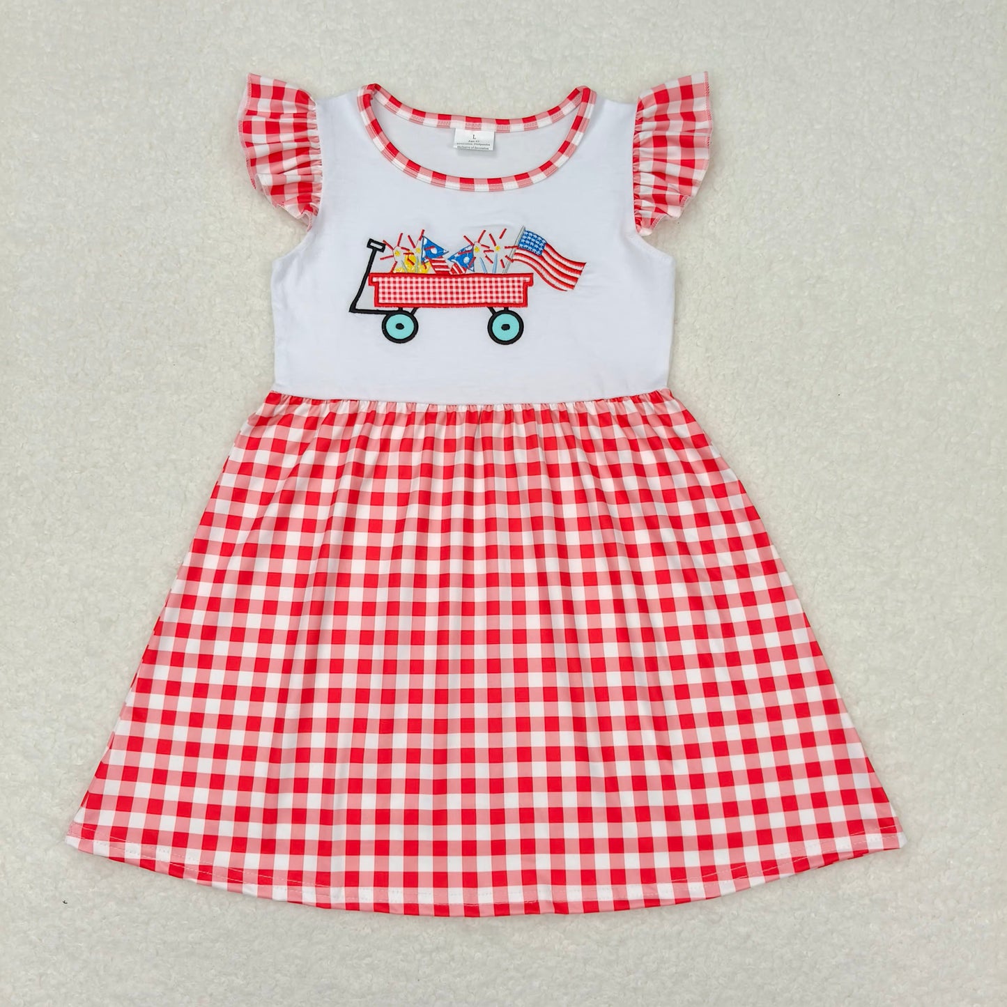 7.31 RTS NO MOQ Summer Baby Girls Dresses GSD0843 4th Of July Flag Tractor Knee Length Dresses