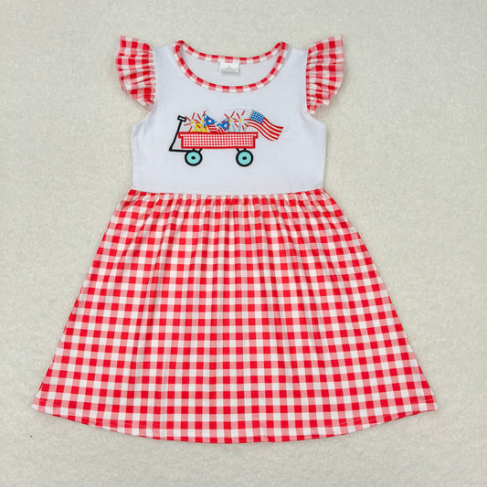 7.31 RTS NO MOQ Summer Baby Girls Dresses GSD0843 4th Of July Flag Tractor Knee Length Dresses