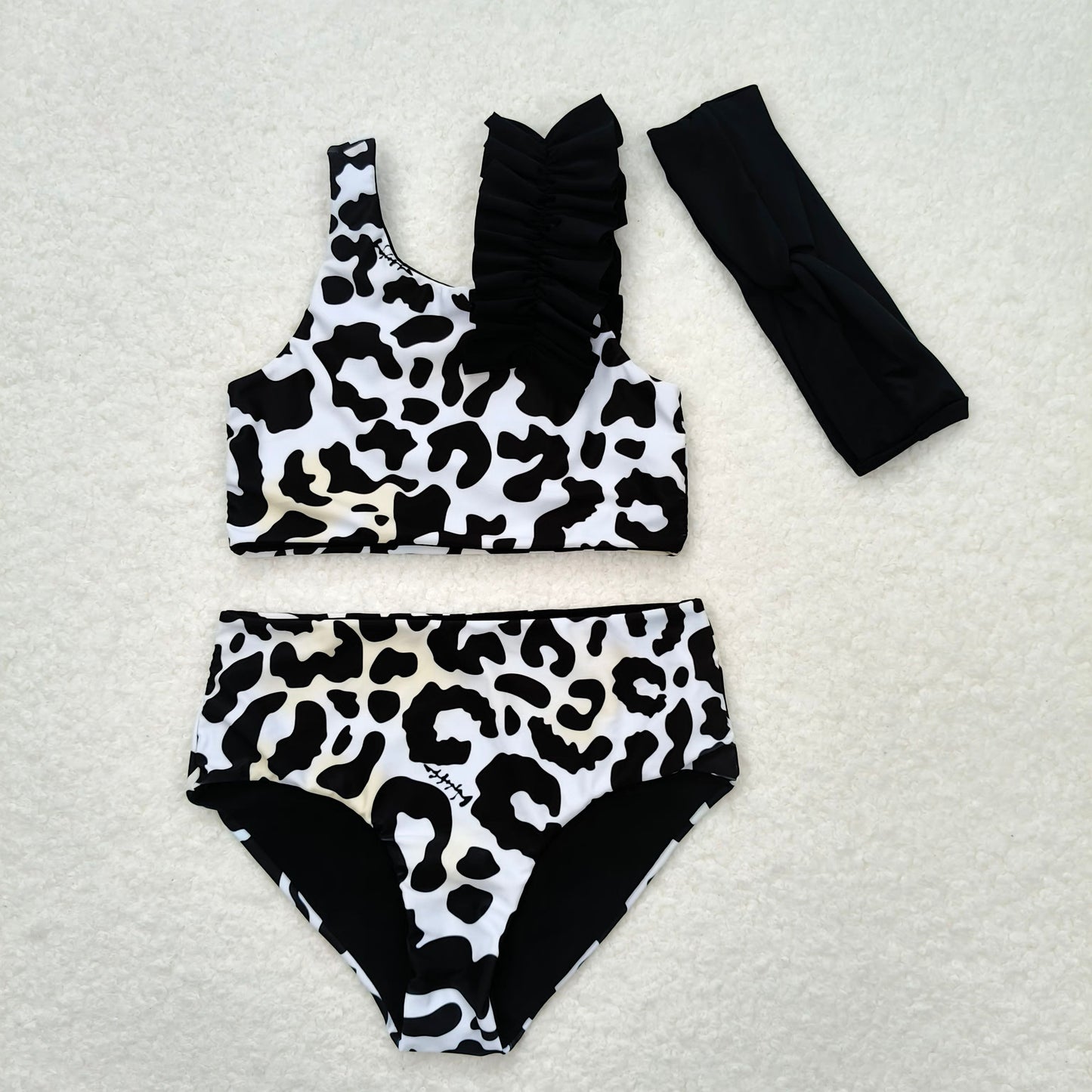 RTS NO MOQ Baby Girls Summer Sets S0224 Black Cow Print Two Pieces Swimsuits