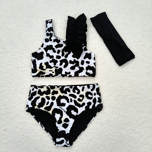 S0224 Baby Infant Girls Black Cow Print 3pcs Swimsuits