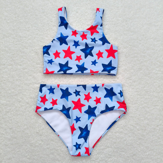 S0228 Baby Infant Girls Stars 4th Of July 2pcs Swimsuits