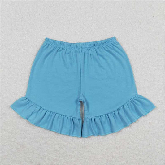 6.20 RTS NO MOQ Baby Girls Summer Pants SS0272 Blue One Ruffle Summer Shorts
