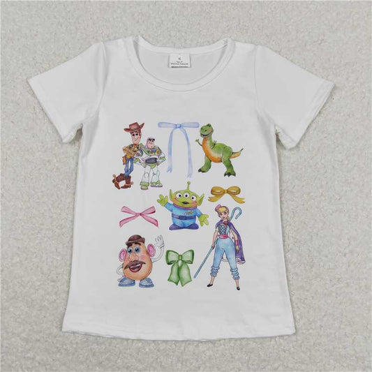 RTS NO MOQ Summer Baby Girls Short Sleeve GT0571 White Short Sleeve Bow Shirts Tops