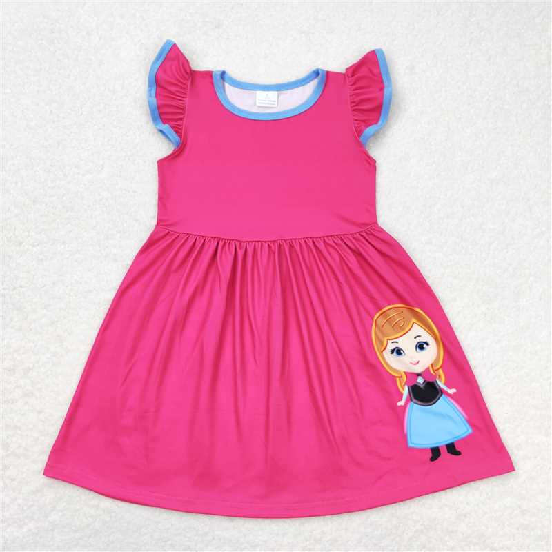 7.31 RTS NO MOQ Summer Baby Girls Dresses GSD1149 Pink Princess Flutter Sleeve Knee Length Dresses