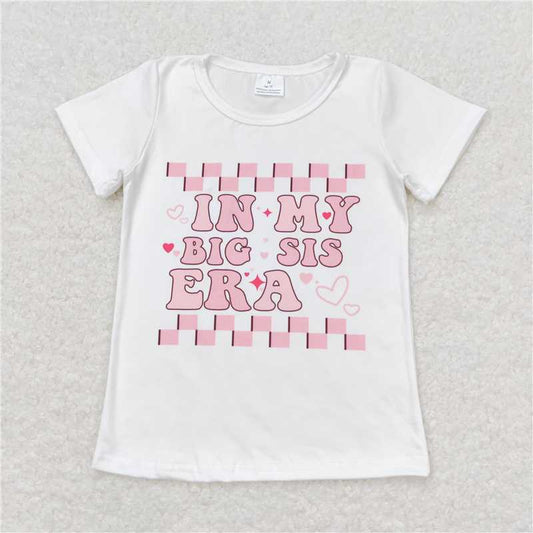 RTS NO MOQ Summer Baby Girls Short Sleeve GT0556 In My Big Sis Era Pink Plaid Tee Shirts Tops