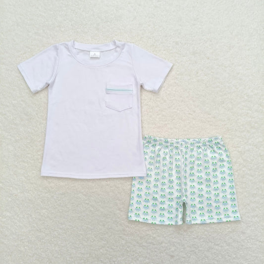 RTS NO MOQ Baby Boys kids Summer Sets BSSO0797 White Short Sleeve Crab Shorts Set