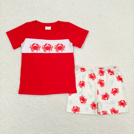 RTS NO MOQ Baby Boys kids Summer Sets BSSO0670 Embroidered orange blue short-sleeved orange and white striped shorts suit