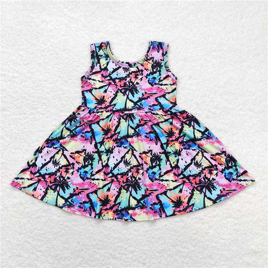 7.30 RTS NO MOQ Summer Baby Girls Dresses GSD0858 Tie Dye Colorful Beach Wear Knee Length Dresses