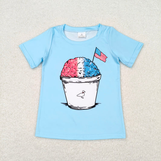 RTS NO MOQ Summer Baby Boys Shirt BT0648 Blue 4th Of July Sand Flag Short Sleeve Tee Shirts Tops