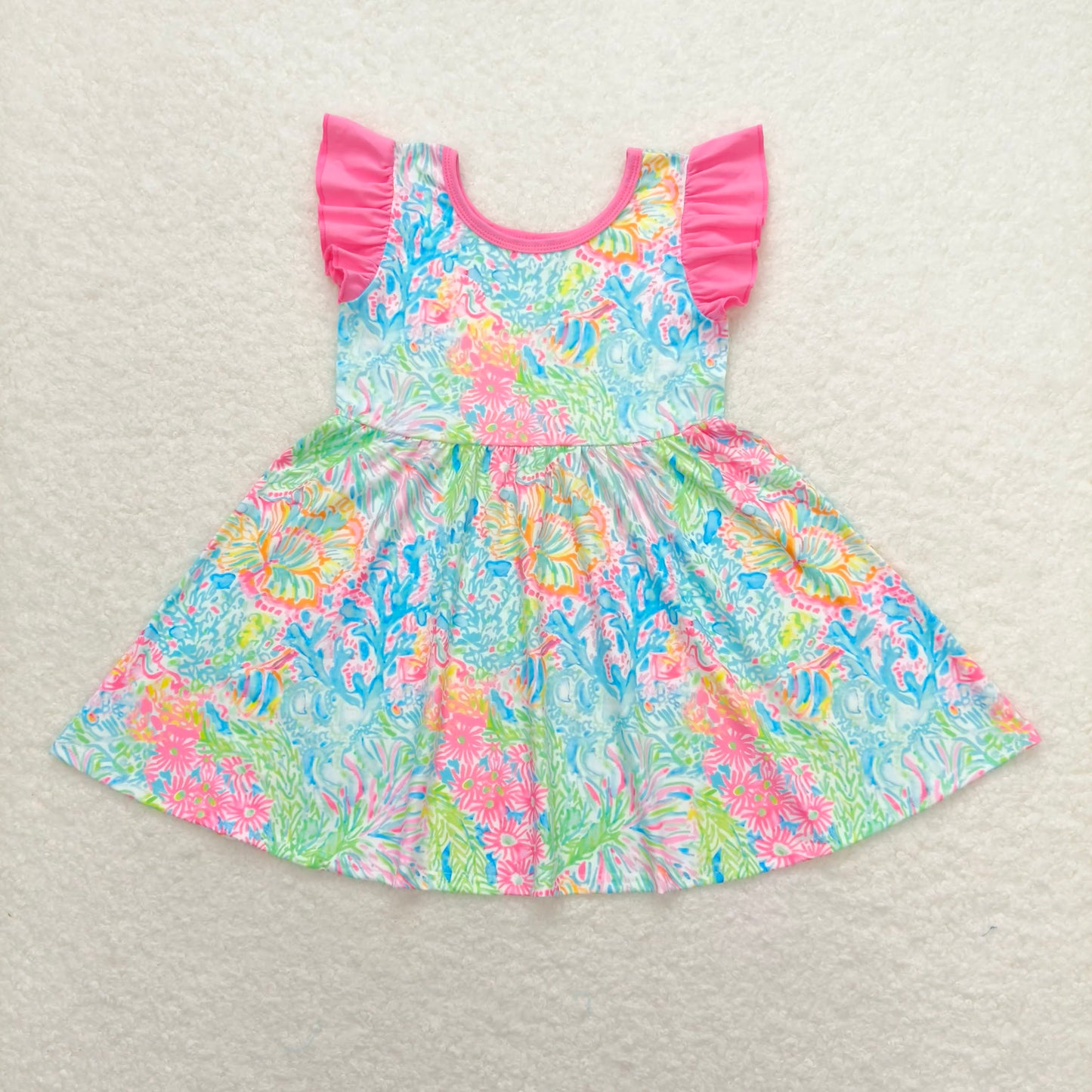 7.30 RTS NO MOQ Summer Baby Girls Dresses GSD1137 Pink Flowers Twirl Dresses