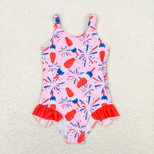 S0333 Baby Girls Summer Pink Popsicle Sleeveless One Piece Swimsuits