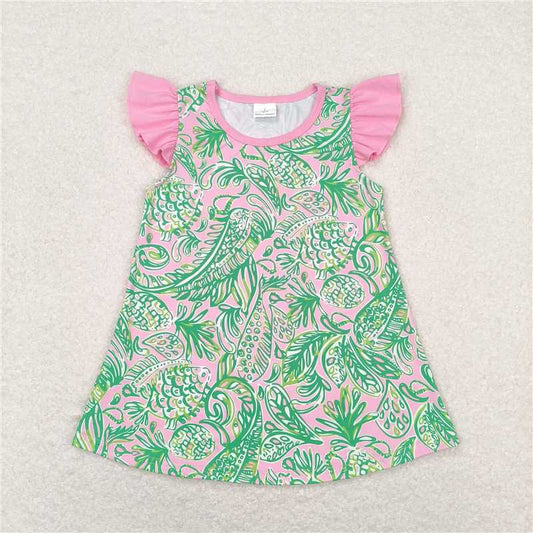 RTS NO MOQ Summer Baby Girls Short Sleeve GT0561 Pink Fish Flutter Sleeve Tunic Top