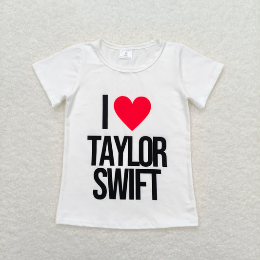 RTS NO MOQ Summer Baby Girls Short Sleeve GT0551 White I Love Singer Concert Tee Shirts Tops