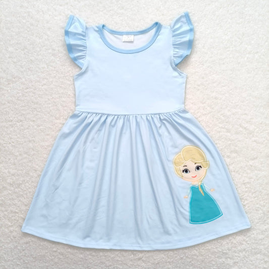 7.31 RTS NO MOQ Summer Baby Girls Dresses GSD1147 Aqua Princess Flutter Sleeve Knee Length Dresses