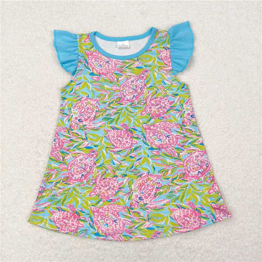 RTS NO MOQ Summer Baby Girls Short Sleeve GT0566 Pink Turtle Flutter Sleeve Tunic Tops