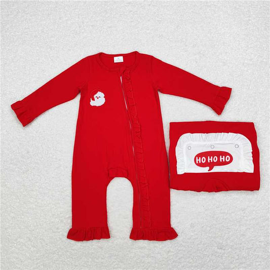 6.19 RTS NO MOQ Baby Girls Bodysuit LR1668 Christmas Santa Red Zip Rompers