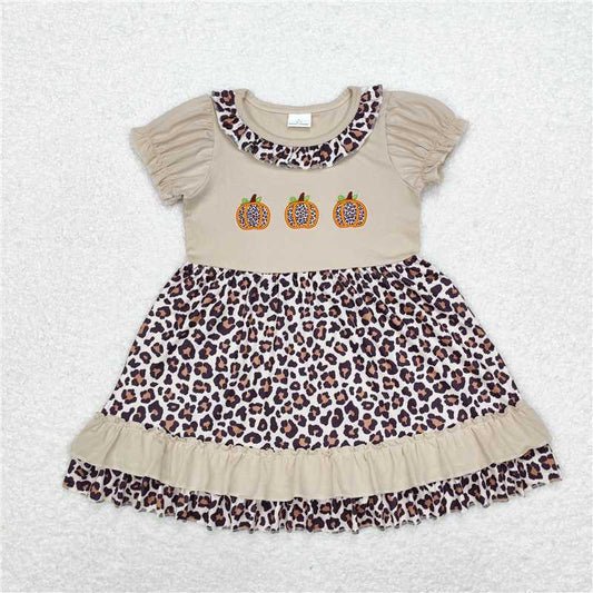 7.9 RTS NO MOQ Summer Baby Girls Dresses GSD1347 Pumpkin Leopard Ruffle Knee Length Dresses