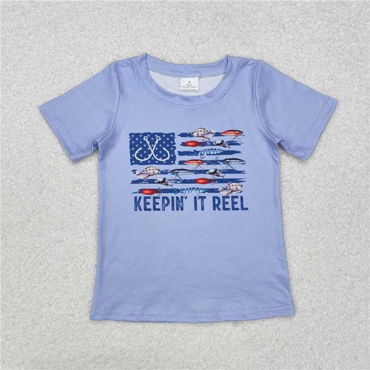 RTS NO MOQ Summer Baby Boys Shirt BT0873 Grey Fishing Keepin it Reel Short Sleeve Tops
