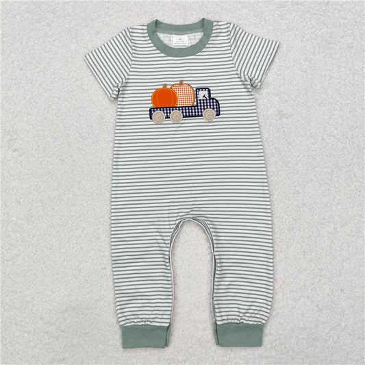 RTS NO MOQ Baby Boys Summer Bodysuit SR1958 Pumpkin Truck Short Sleeve Rompers
