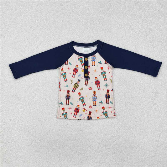 RTS NO MOQ Baby Boys Long Sleeve BT0915 Christmas Navy Soldier Raglan Tops