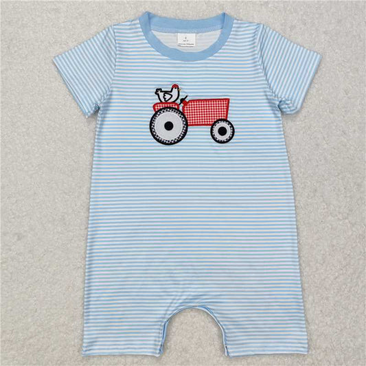 RTS NO MOQ Baby Boys Summer Bodysuit SR2406 Farm Stripe Chicken Short Sleeve Rompers