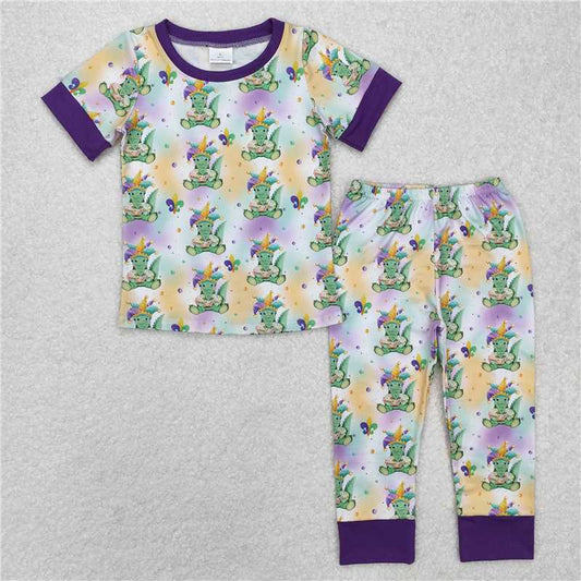 RTS NO MOQ Baby Boys Summer Sets BSPO0547 Mardi Gras Crocodile Shirt Pants Pajamas Clothes Sets