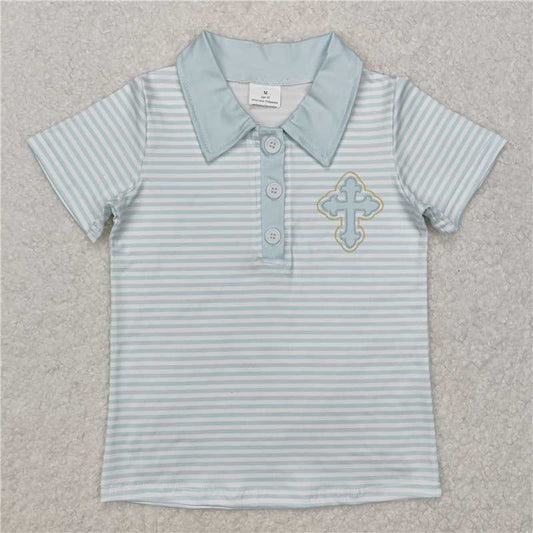 RTS NO MOQ Summer Baby Boys Shirt BT1045 Easter Cross Short Sleeve Tee Shirts Tops