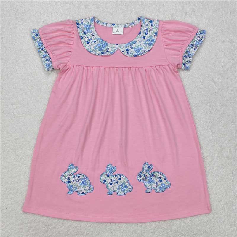 GSD1615 Baby Girls Pink Rabbits Easter Knee Length Dresses