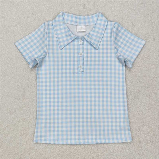 RTS NO MOQ Summer Baby Boys Shirt BT1125 Blue Checkered Buttons Shirts Tops