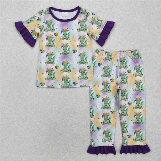 GSPO1766 Baby Girls Mardi Gras Crocodile Shirt Pants Pajamas Clothes Sets