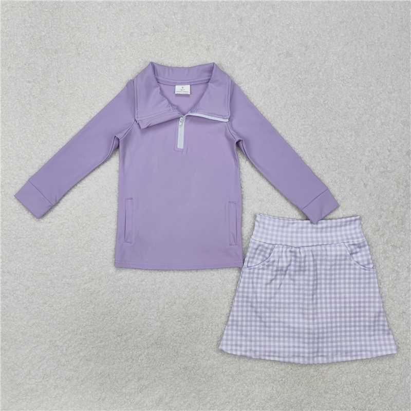 GLD0985 Baby Girls Lavender Pullover Active Wear Top Shorts Skirts Clothes Sets