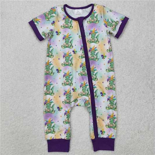 RTS NO MOQ Baby Boys Summer Bodysuit SR2398 Mardi Gras Short Sleeve Crocodile Zip Rompers