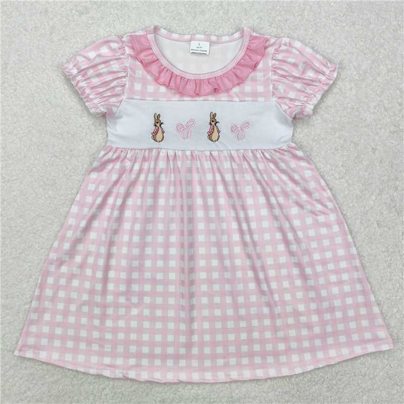 GSD1583 Baby Girls Pink Easter Rabbit Bows Knee Length Dresses