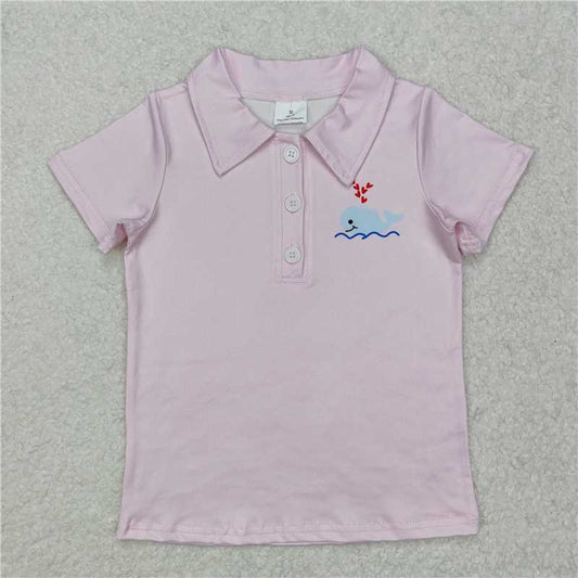 RTS NO MOQ Summer Baby Boys Shirt BT1105 Whale Heart Short Sleeve Pullovers Tops