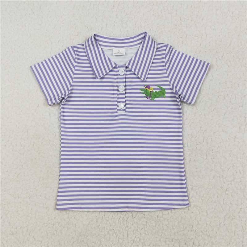 RTS NO MOQ Summer Baby Boys Shirt BT1092 Mardi Gras Stripes Crocodile Short Sleeve Tee Pullovers Tops