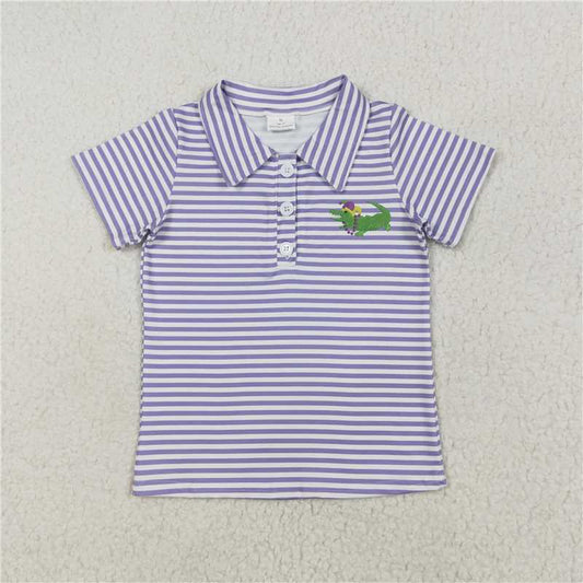 RTS NO MOQ Summer Baby Boys Shirt BT1092 Mardi Gras Stripes Crocodile Short Sleeve Tee Pullovers Tops