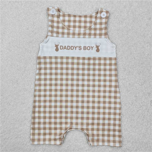 RTS NO MOQ Baby Boys Summer Bodysuit SR2299 Daddy's Boy Sleeveless Deers Checkered Rompers