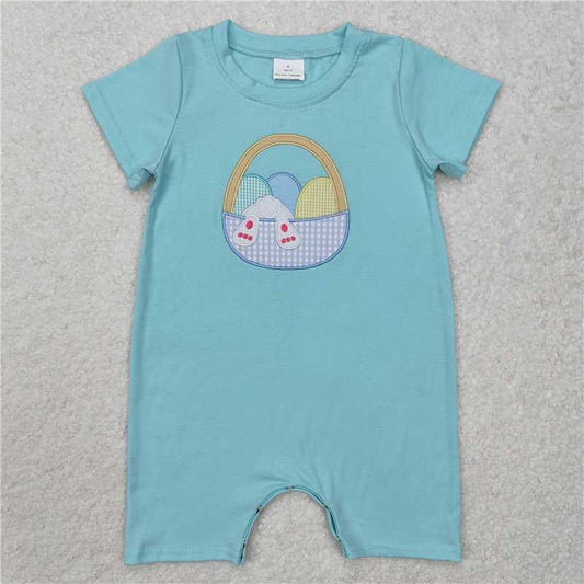 RTS NO MOQ Baby Boys Summer Bodysuit SR2293 Easter Eggs Basket Short Sleeve Rompers