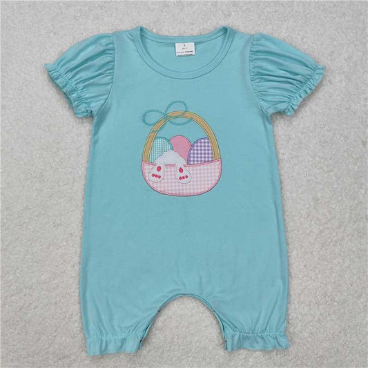 7.11 RTS NO MOQ Summer Baby Girls Bodysuit SR2292 Short Sleeve Easter Eggs Basket Rompers