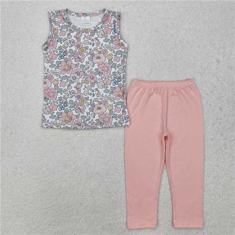 GSPO1919 Baby Girls Spring Pink Flowers Top Legging Outfits