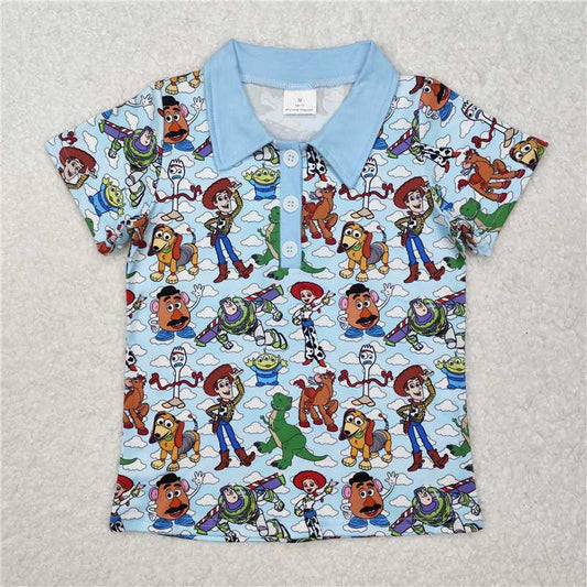 RTS NO MOQ Summer Baby Boys Shirt BT1158 Blue Short Sleeve Polo Shirts Tops