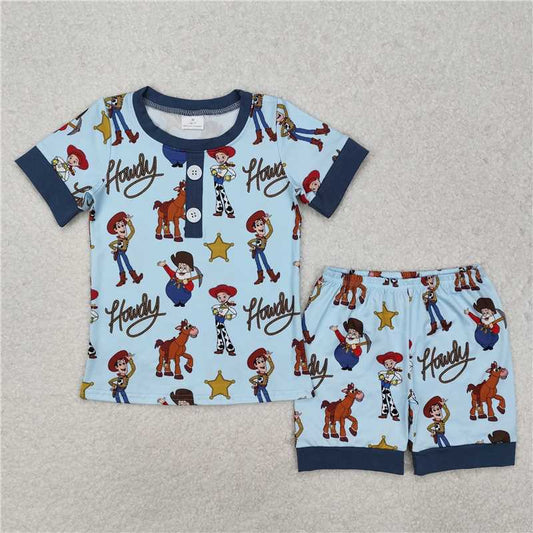 RTS NO MOQ Baby Boys kids Summer sets BSSO1214 Blue short-sleeved shorts pajama set