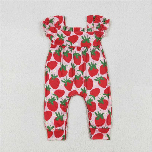 RTS NO MOQ Baby Girls Summer Bodysuit SR2597 Red Strawberry Short Sleeve Rompers