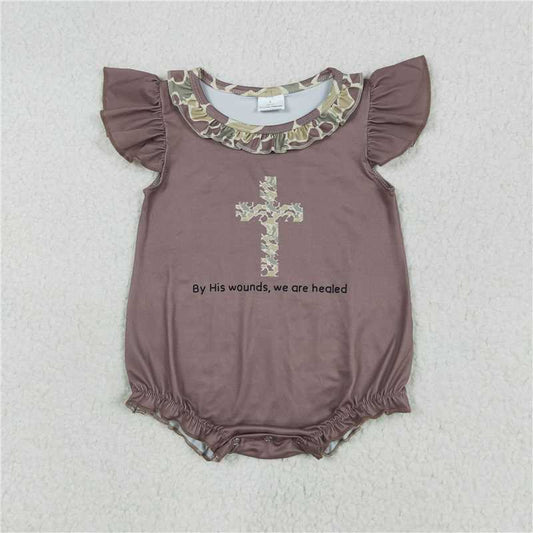 RTS NO MOQ Baby Girls Summer Bodysuit SR2310 Easter Camo Cross Flutter Sleeve Rompers