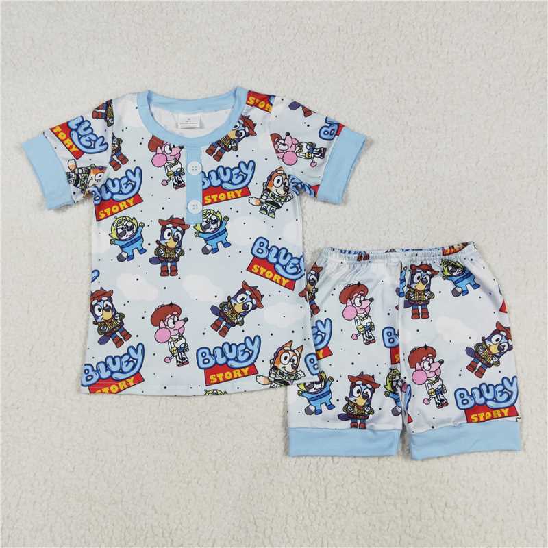 RTS NO MOQ Baby Boys kids Summer sets BSSO1240 White Cloud Blue Short Sleeve Shorts Pajama Set