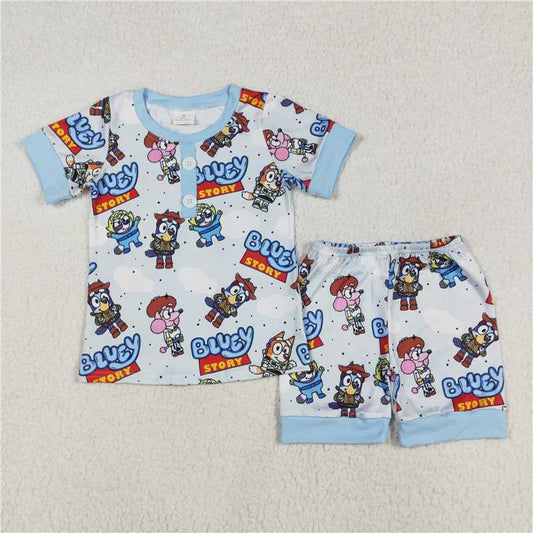 RTS NO MOQ Baby Boys kids Summer sets BSSO1240 White Cloud Blue Short Sleeve Shorts Pajama Set