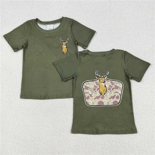 RTS NO MOQ Summer Baby Boys Shirt BT1148 Green Deer Camo Short Sleeve Tee Shirts Tops