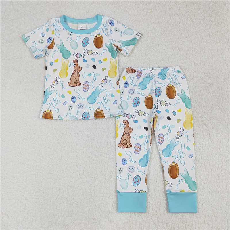 RTS NO MOQ Baby Boys Summer Sets BSPO0557 Easter Rabbits Eggs Shirt Pants Pajamas Sets