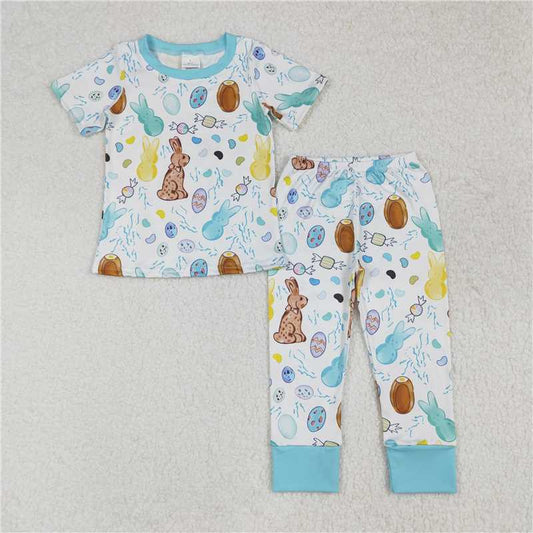 RTS NO MOQ Baby Boys Summer Sets BSPO0557 Easter Rabbits Eggs Shirt Pants Pajamas Sets