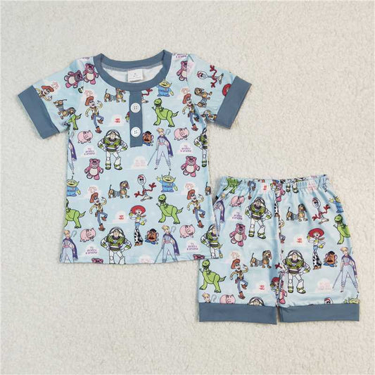 RTS NO MOQ Baby Boys kids Summer sets BSSO1247 Dinosaur blue short-sleeved shorts pajama set
